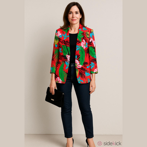 Vintage 80's Polynesian Print Vibrant Oversized ResortwearStreetwear Blazer